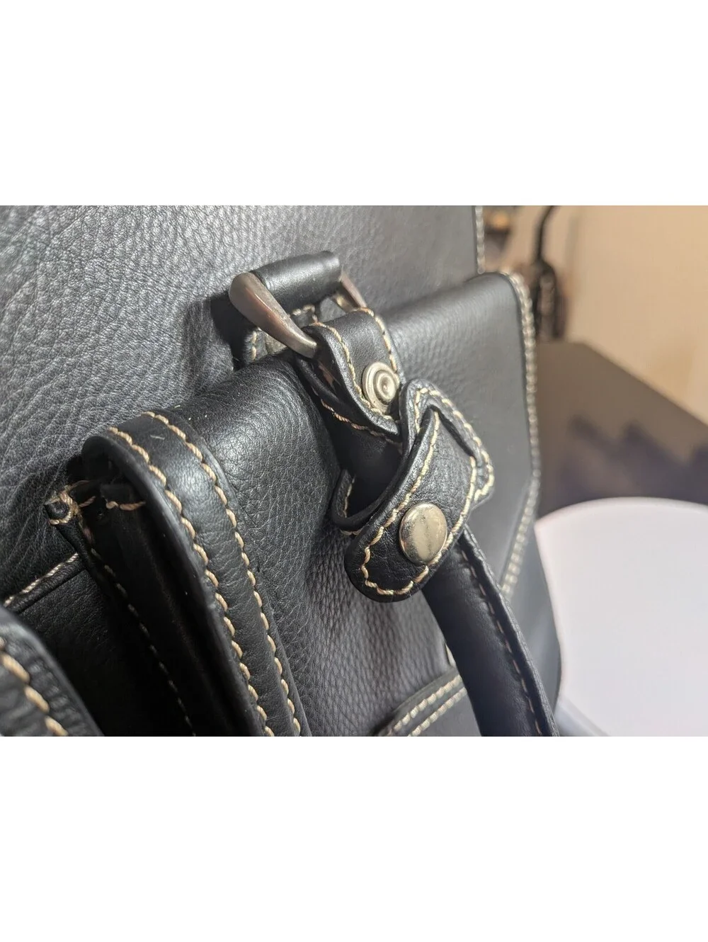 Black Leather Business Briefcase Laptop Bag Multi Compartment Dual Front Pockets